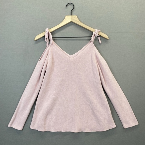 LOFT Pink Off-the-Shoulder Sweater with Knit Texture - Picture 1 of 7